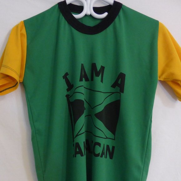 I AM A JAMAICAN print tee, green, yellow, black